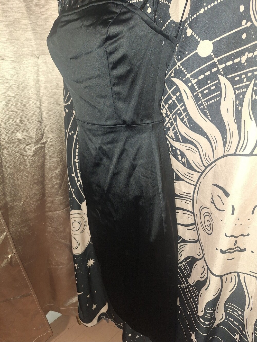 NWT Lulu's Black Satin Strapless Asymmetrical Bodycon Dress - Picture 3 of 8